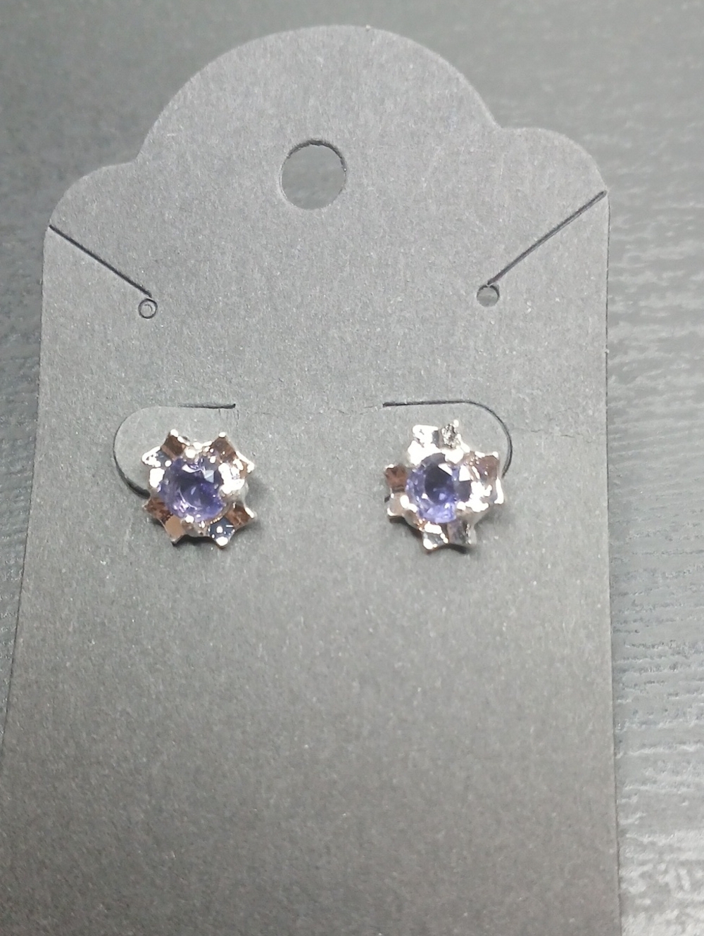 Purple Stone Flower Stud Earrings - 925 Plated